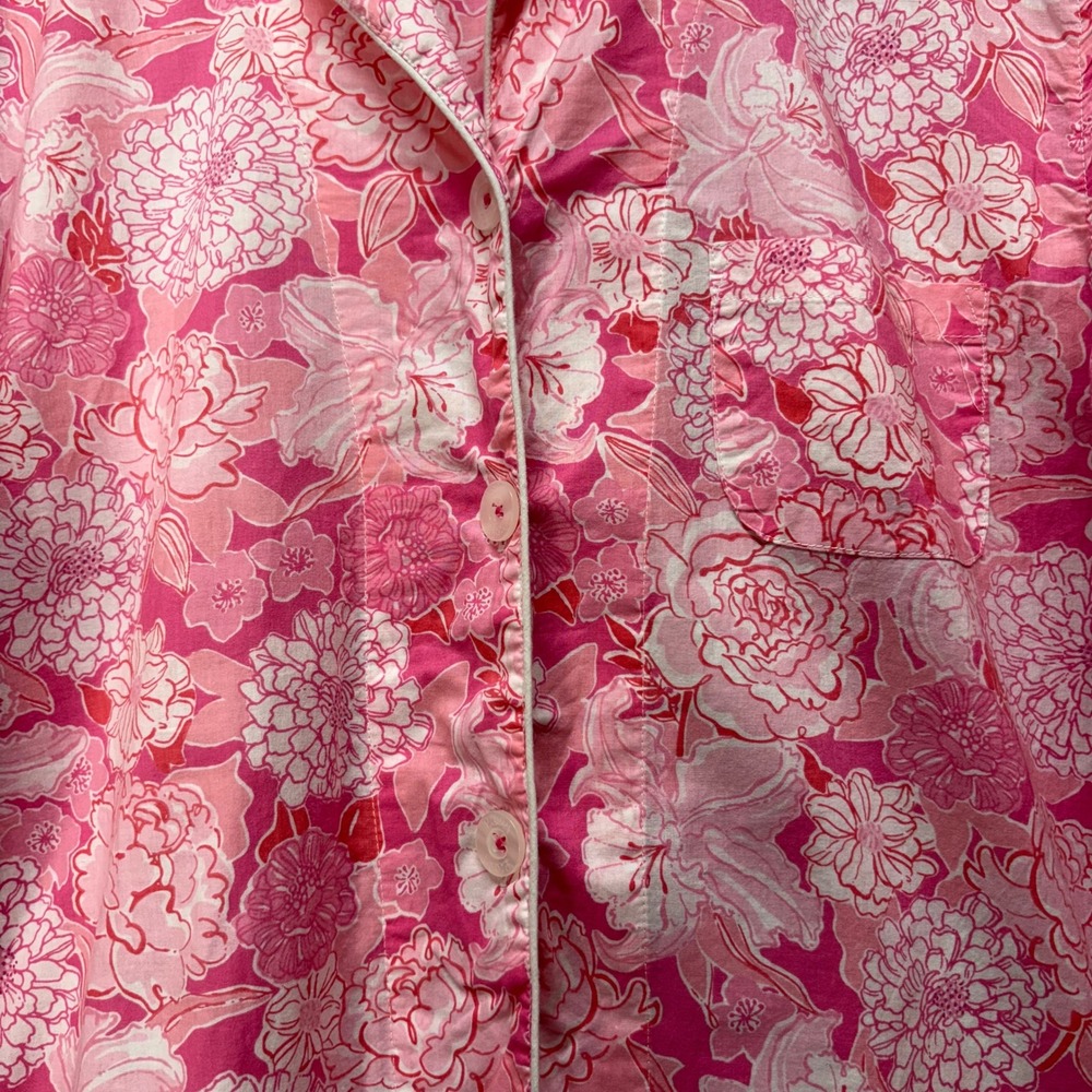 Lilly Pulitzer Pajama Top Womens M Pink Tropical Floral Print Button Up - Picture 3 of 13